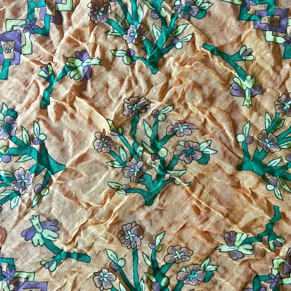 Vintage Burnt Orange Gauze Scarf Boho Southwest Floral Cotton Bandana 28x28